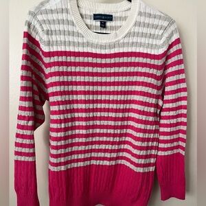 Karen Scott Cable Knit Striped Crewneck Pullover XL